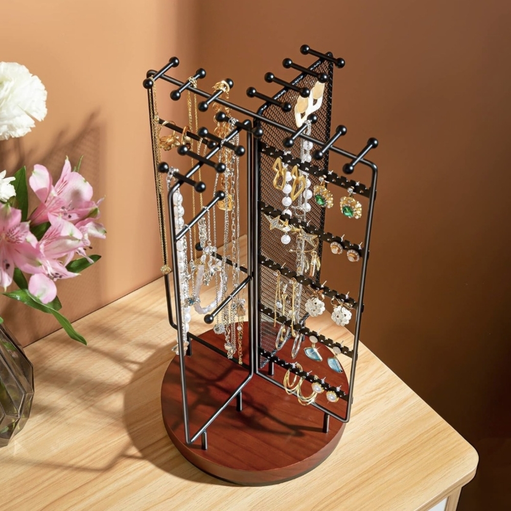 Rotating Black Jewelry Organizer Stand